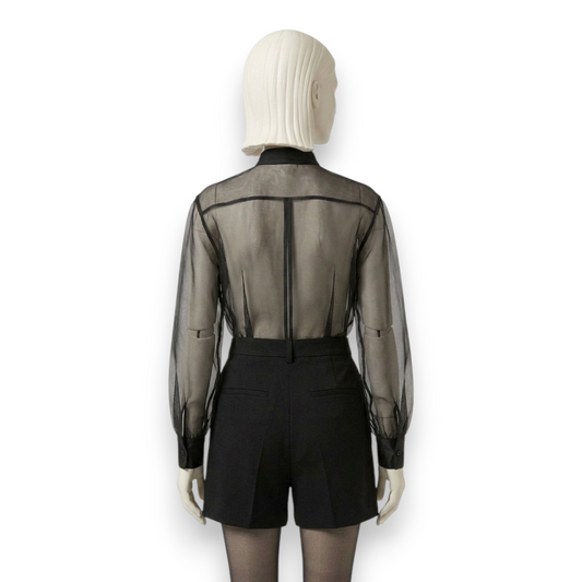 Sheer Silk Georgette Embroidered Blouse in Black