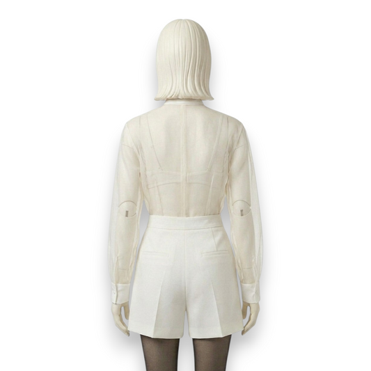 Sheer Silk Georgette Embroidered Blouse in Ivory