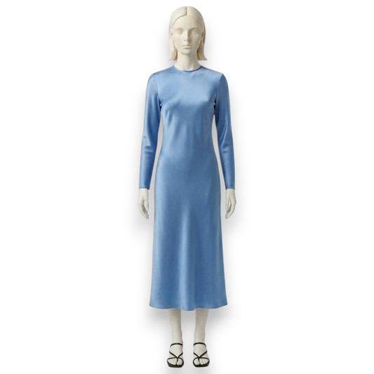 Sky Blue Long-Sleeve Silk Midi Dress