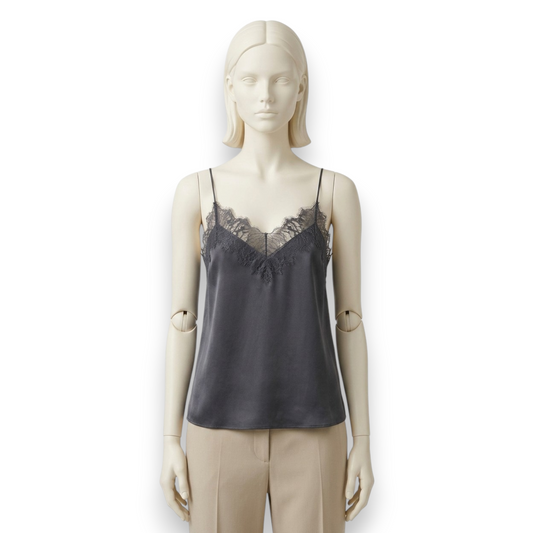 Mulberry Silk Camisole with French Lace in Graphite
