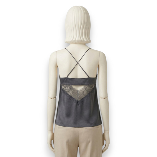 Mulberry Silk Camisole with French Lace in Graphite