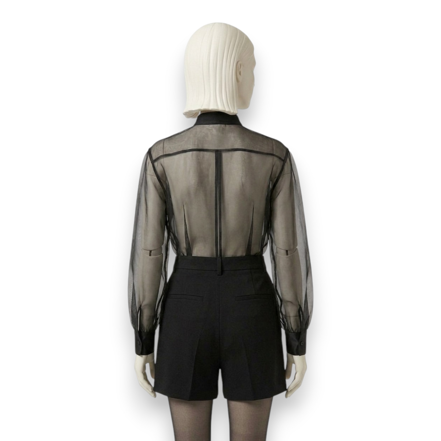 Sheer Silk Georgette Embroidered Blouse in Black