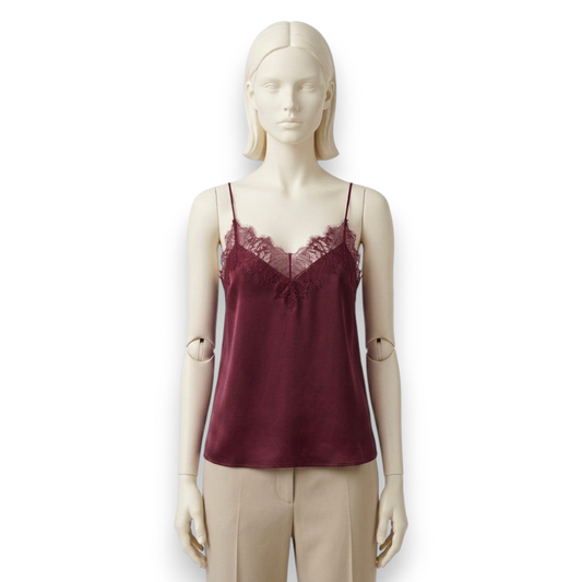 Mulberry Silk Camisole with French Lace in Bordeaux