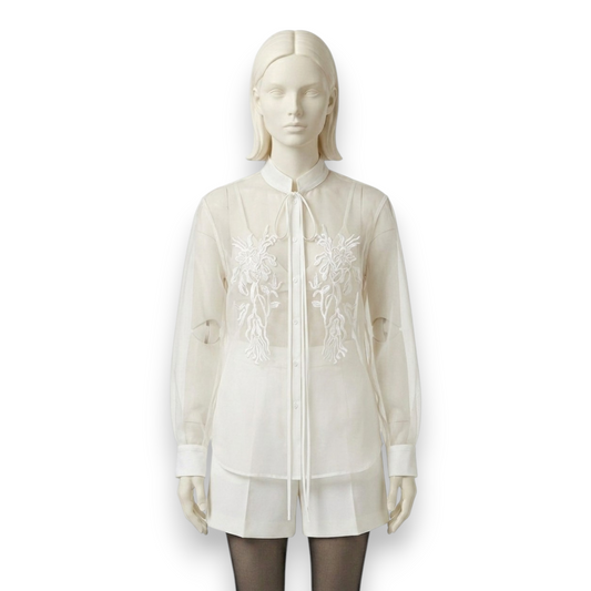 Sheer Silk Georgette Embroidered Blouse in Ivory