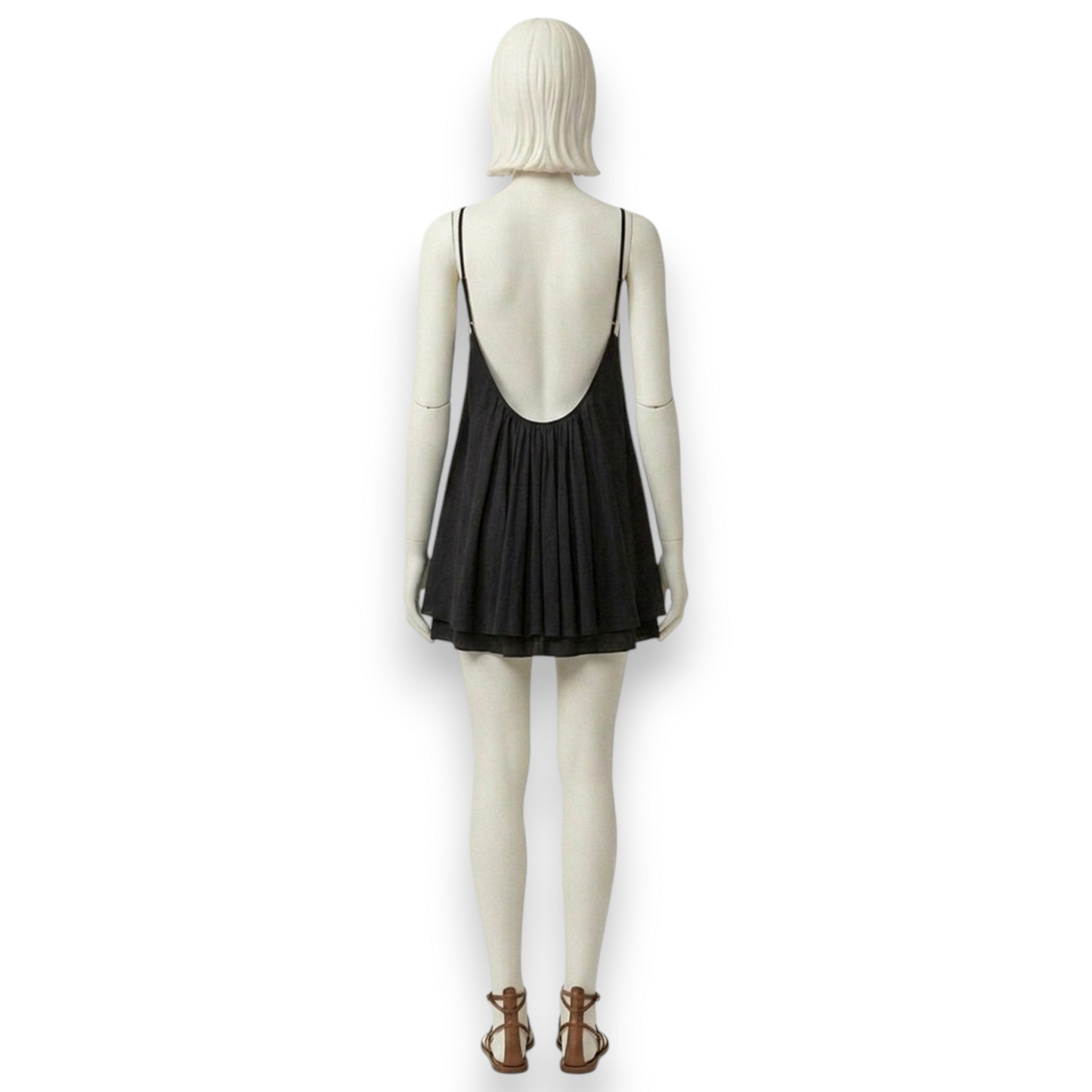 Silk Satin Lace-Trim Slip Mini Dress in Black
