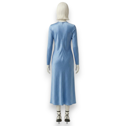 Sky Blue Long-Sleeve Silk Midi Dress