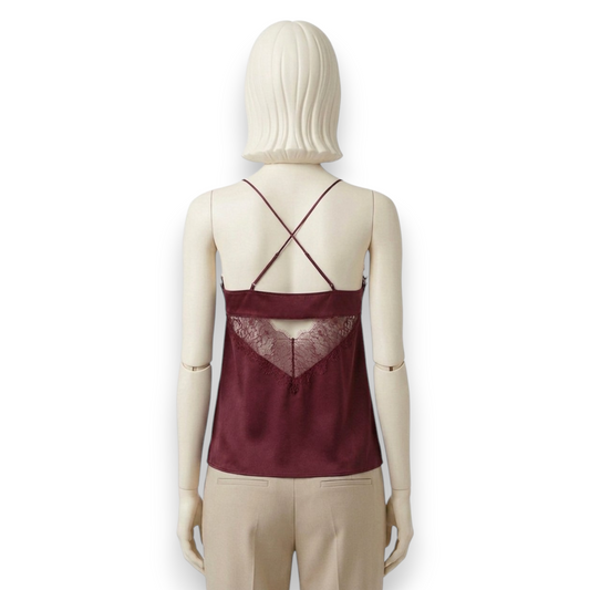 Mulberry Silk Camisole with French Lace in Bordeaux