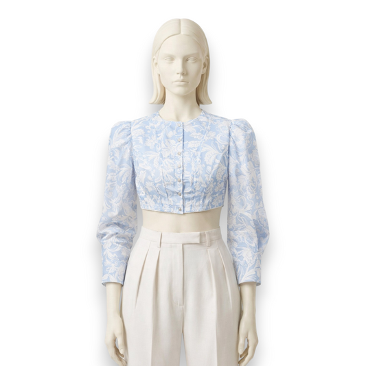 Floral Jacquard Cropped Blouse