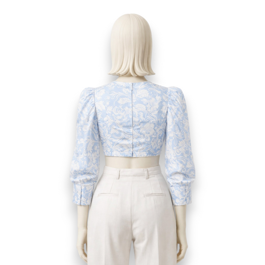 Floral Jacquard Cropped Blouse