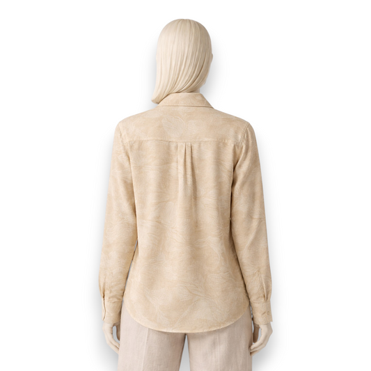 Sand Beige Floral Jacquard Silk Shirt