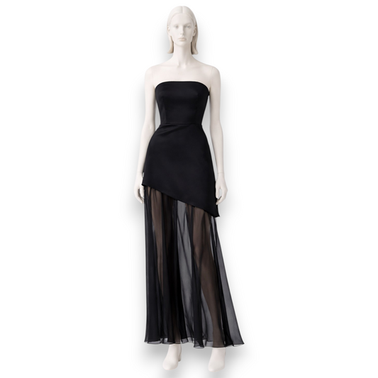 Midnight Silk Chiffon & Satin Gown
