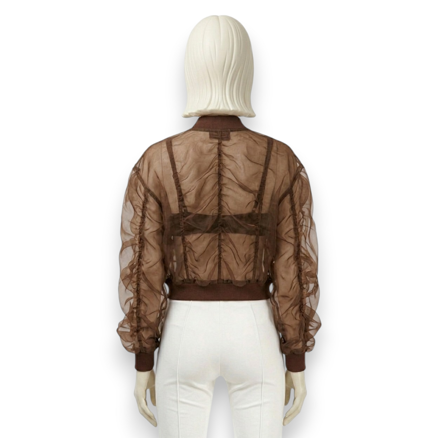 Silk Organza Bomber Jacket with Mesh Detailing in Espresso