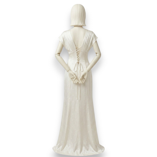 Mulberry Silk V-Neck Maxi Dress in Ivory